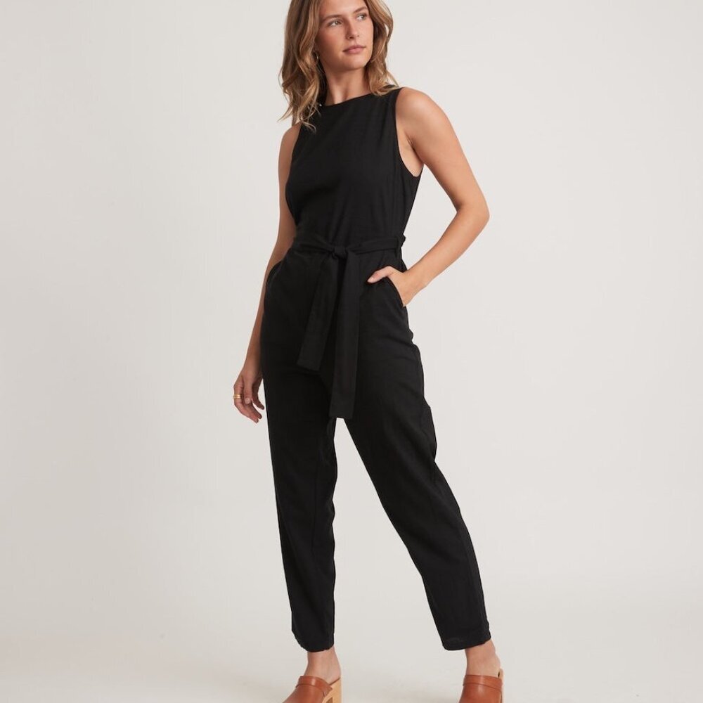 Marine Layer Black Tencel Tie-Back Eloise Belted Jumpsuit Size XS